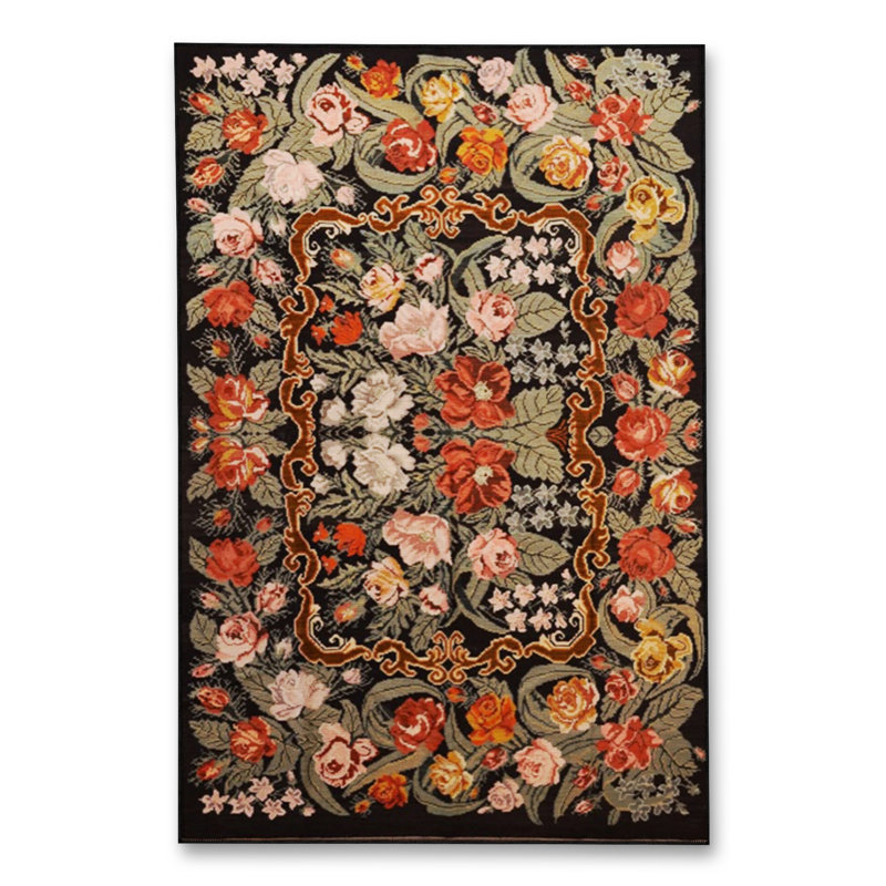 Tapis noir tissé à motif lavable traditionnel Mosso, 4'11" x 9'10"