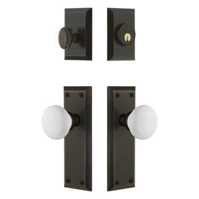 Grandeur Fifth Avenue Long Plate Entry Set with Hyde Park Knob in Timeless Bronze