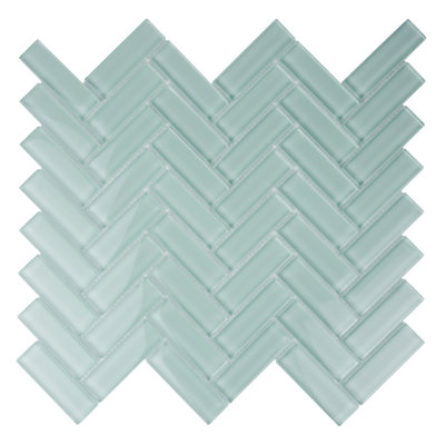 11"X 12.6" Herringbone Polished Glass Mosaic Tile