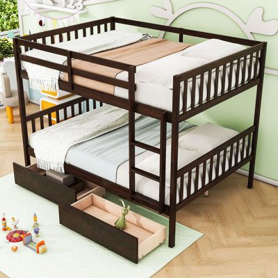 Rubber Wood Bunk Bed With Two Drawers