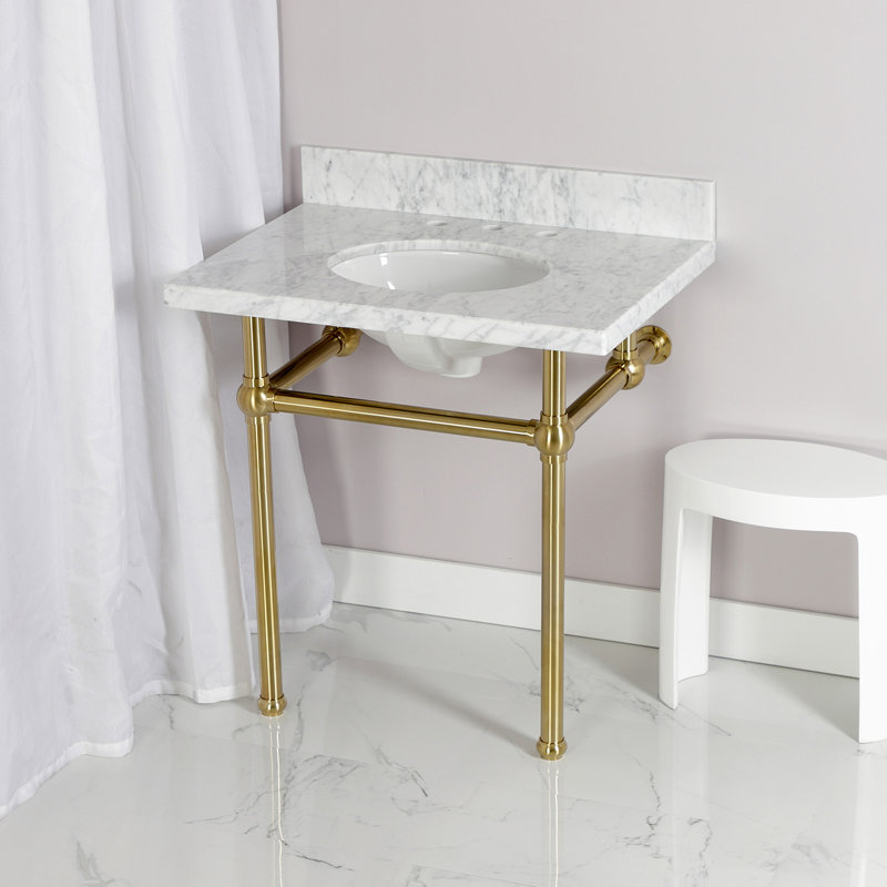 Kingston Brass Templeton 30-Inch Vanity Top with Brass Legs (8-Inch, 3-Hole), Carrara Marble/Satin Brass