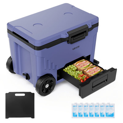 Glacière dure, glacière portative à roulettes de 45 pte avec roulettes, glacière résistante aux fuites qui garde le contenu au frais pendant 48 heures, coffres isothermes avec rétention de glace, ultraléger pour les pique-niques en plein air, barbecue, camping