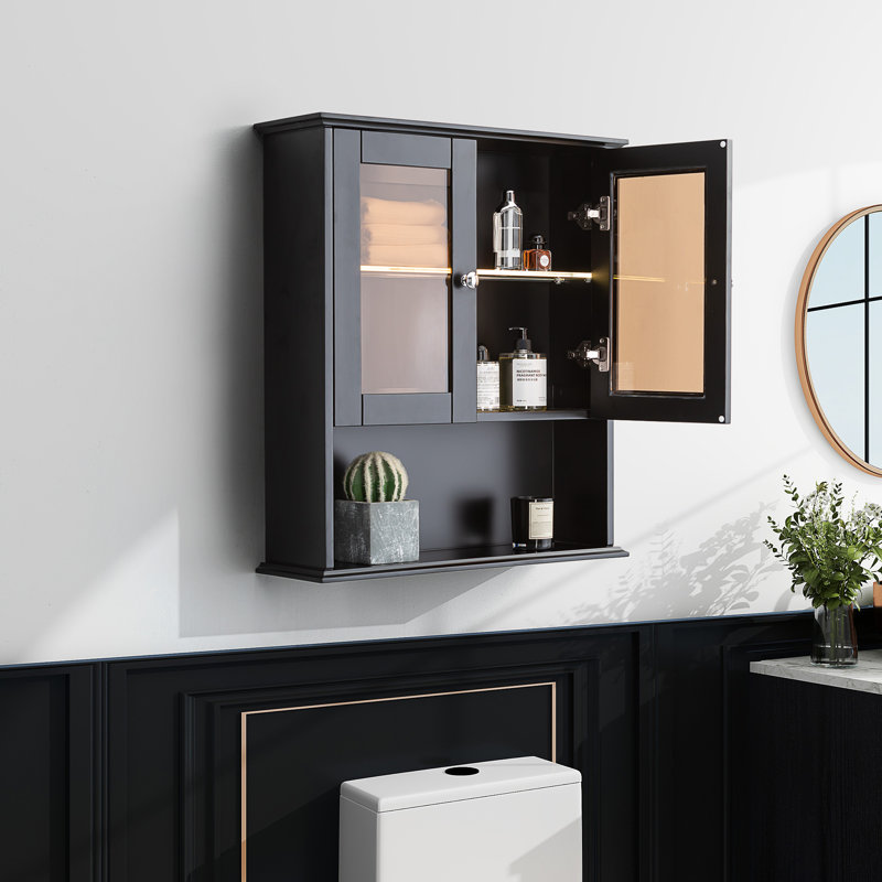 26 in. W x 30 in. H Bathroom Storage Wall Cabinet Fully Assembled with Sensor Light, Black