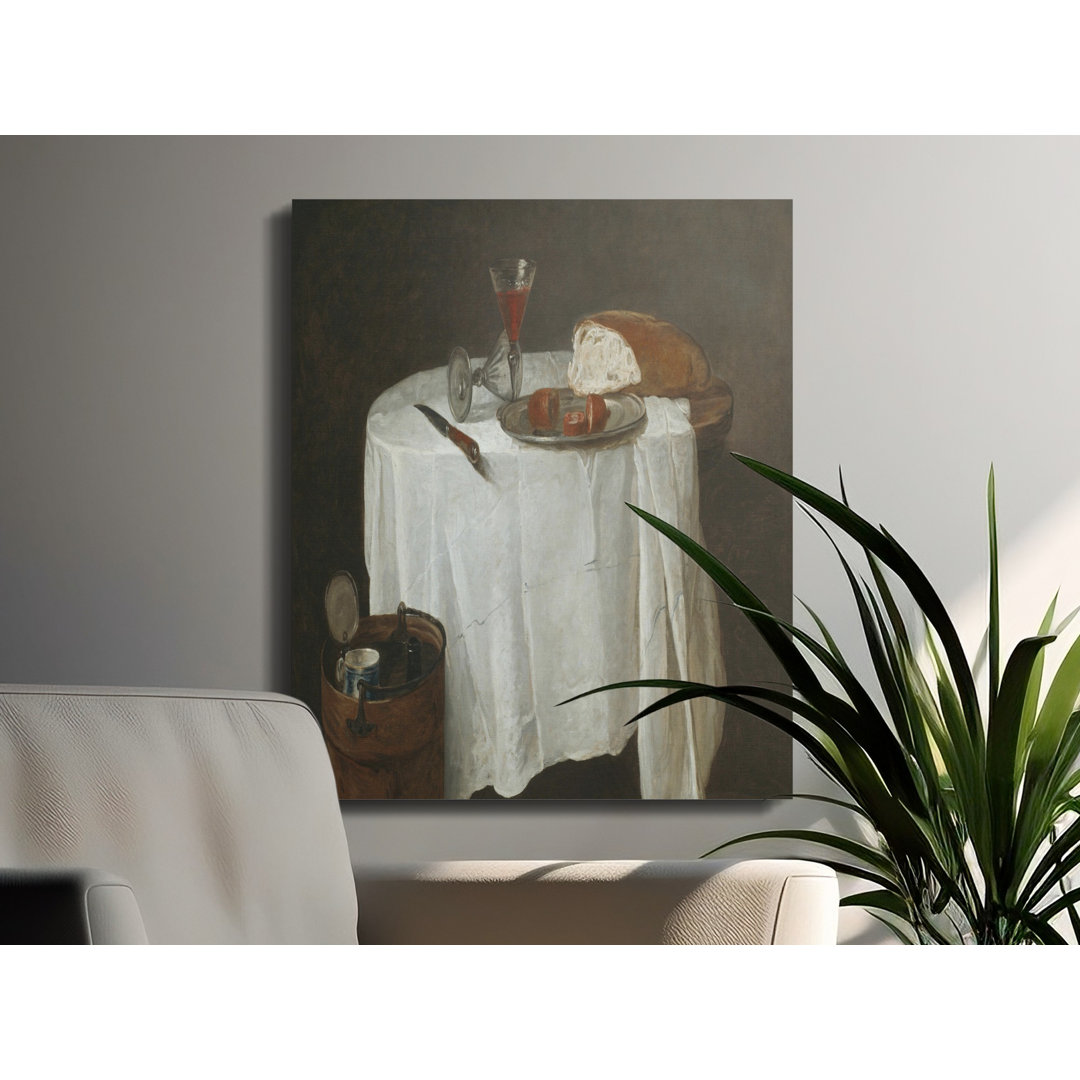 Still Life with Bread Canvas Wall Art, Wine Glass and Knife, Gallery Wrapped Canvas Print, Ready to Hang, Archival Quality, Statement Piece