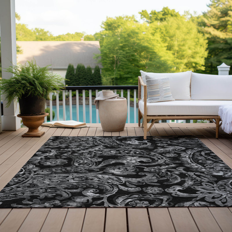 Tapis intérieur / extérieur en polyester tissé à la machine Shelsey, Rectangle 8 pi x 10 pi