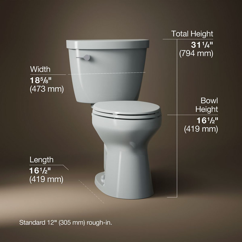 Cimarron 1.28 GPF Water Efficient Elongated Two-Piece Toilet (Seat Not Included), Ice Grey, Left-Hand