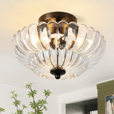 Plafonnier semi-encastré 12 "en verre à motif floral 12 lumières 12" avec douilles E26