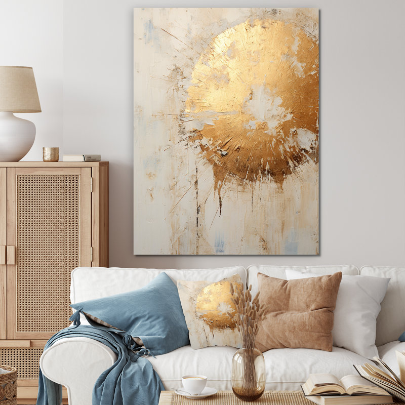 Or et peinture beige Fusion I - impression, Toile tendue, H 32 po x l 24 po x P 1 po
