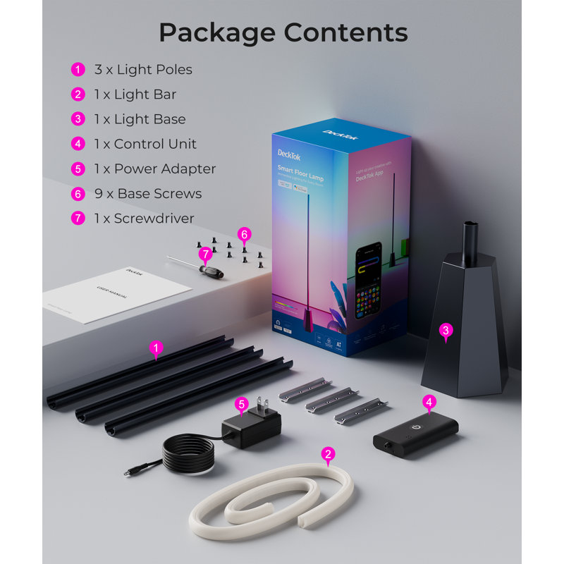 Lampe de coin sur pied 54 po à DEL à intensité variable avec commande intelligente