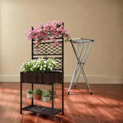 Spacious Steel Rattan Planter With Trellis Modern Outdoor Use