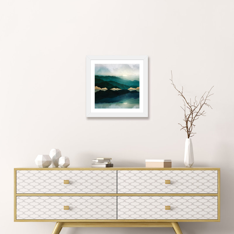Waters Edge Reflection - Imprimé, Encadré par un papier blanc, H 16 po x l 16 po x p 1 po