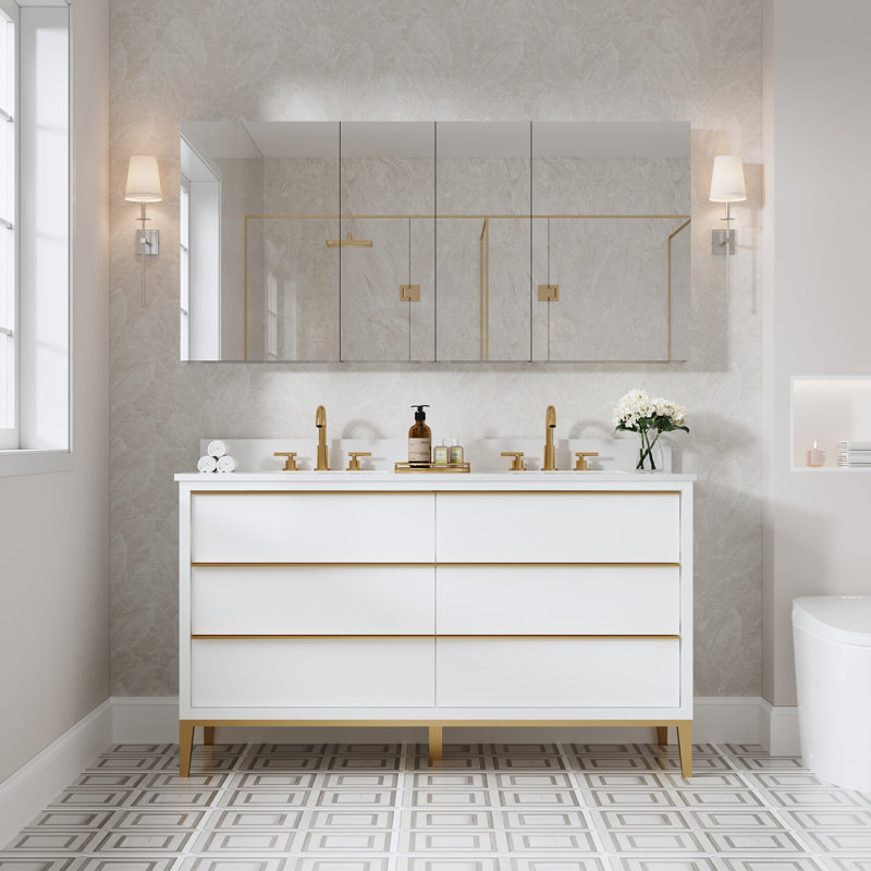 30'H Bathroom Recessed Or Surface Wall Mount Medicine Cabinet With Adjustable Glass Shelves, 30" H x 64" W x 4.8" D