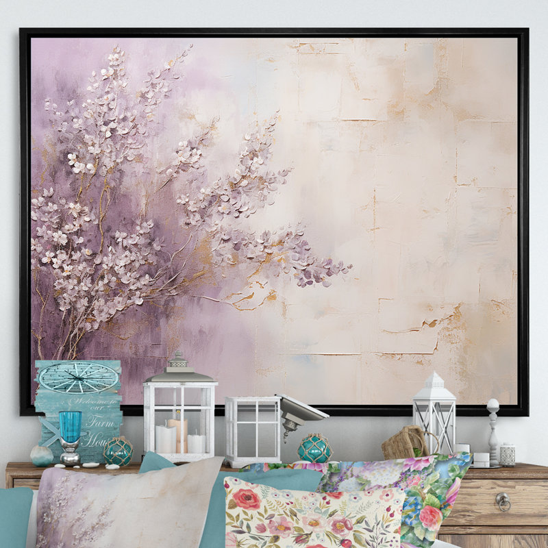 «Blooming Lilac Melody II - Lilacs», art mural sur toile, Cadre flottant noir, H 16 po x l 32 po x P 1 po
