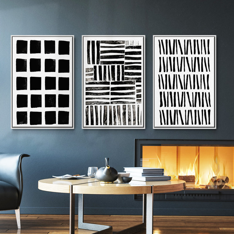 «Square Print», ensemble de 3 reproductions encadrées sur toile, H 36 po x l 72 po, Blanc
