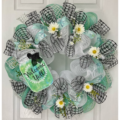 Couronne printanière à motif floral Welcome Y'all Mason