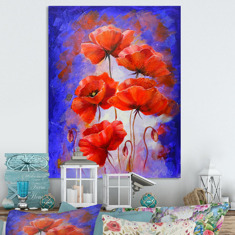 «Abstract Red Poppies at Sunline», reproduction d'art sur toile encadrée, H 12 po x l 8 po x P 1 po, Toile tendue