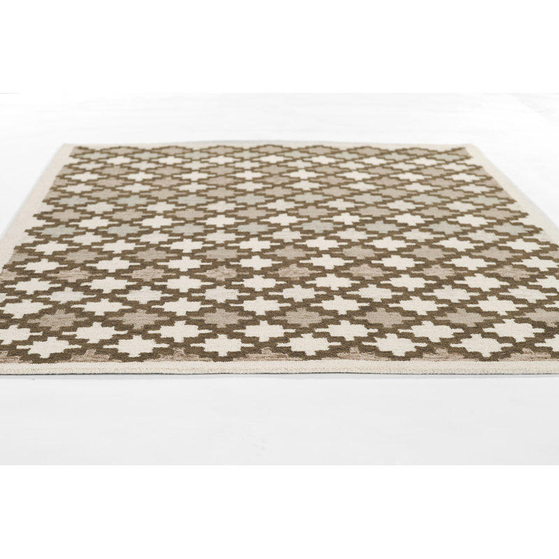 Abbott Hand Tufted Wool Geometric Area Rug in Tan, Rectangle 8' x 10'