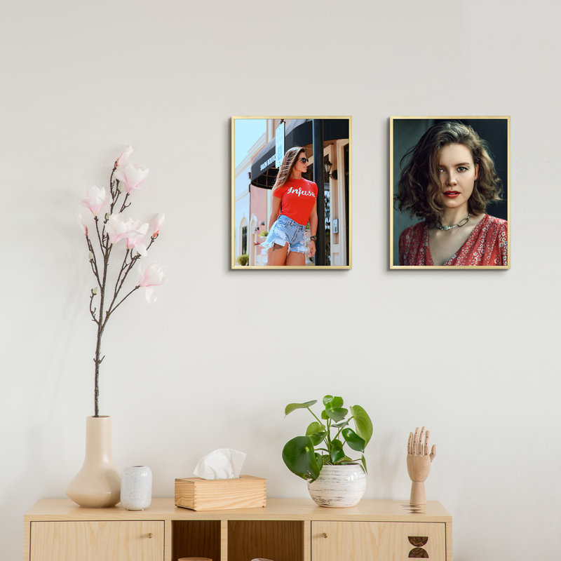 Ensemble de cadres photo en métal avec passe-partout - Basics by Wayfair ™, Or, 11 po x 14 po emmêlé à 8 po x 10 po