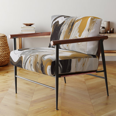 Fauteuil d'appoint en velours doré et noir Marble Waves III