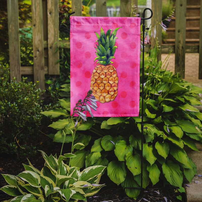 Polkadot à 2 côtés en polyester 15 x 11 po ananas drapeau de jardin, Rose