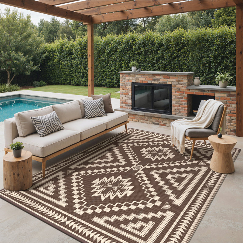 Shimeek Reversible Outdoor Mat, Waterproof Plastic Outdoor Mat,Rectangle 8' x 10',Coffee Beige, Rectangle 8' x 10'
