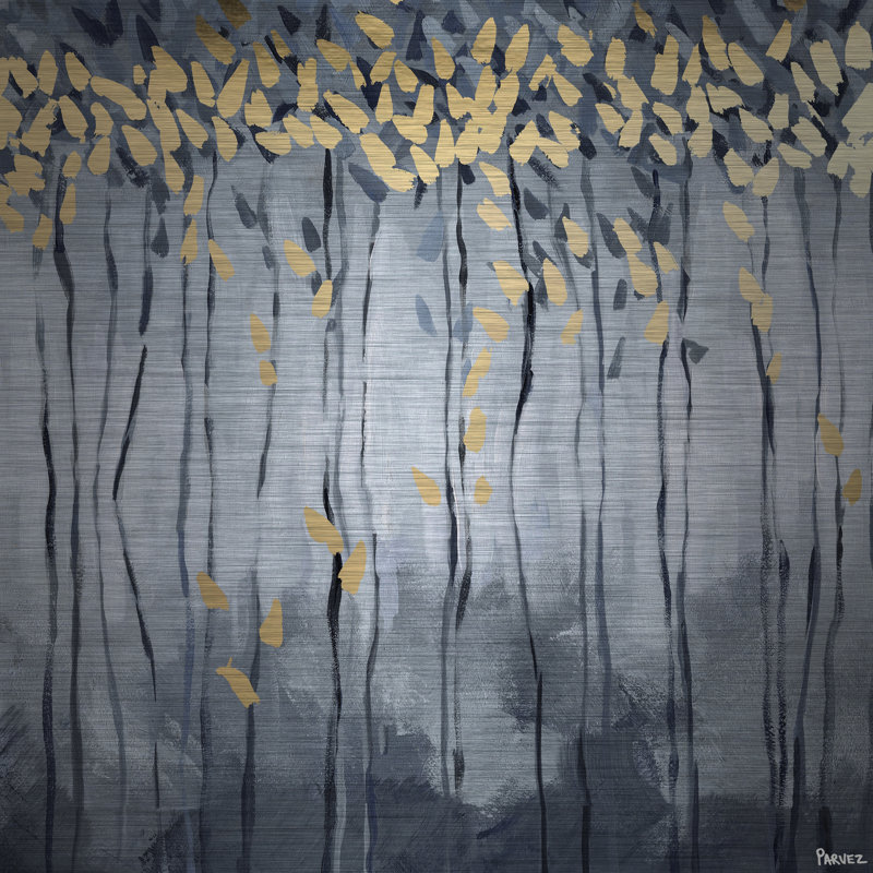 «Golden Leaves» par Parvez Taj - Peinture, H 24 po x l 24 po x P 1,5 po, Métal