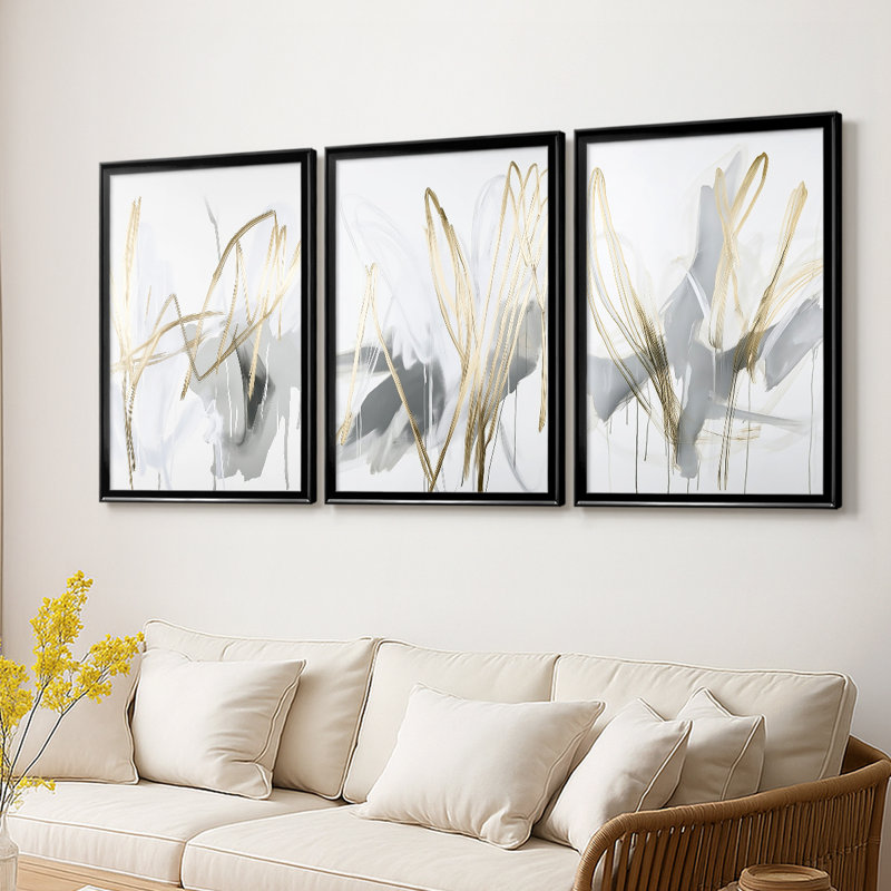 ABSTRACT Series DCCLV III - Toile tendue avec châssis sur mesure - 3 pièces, H 27 po x l 39 po