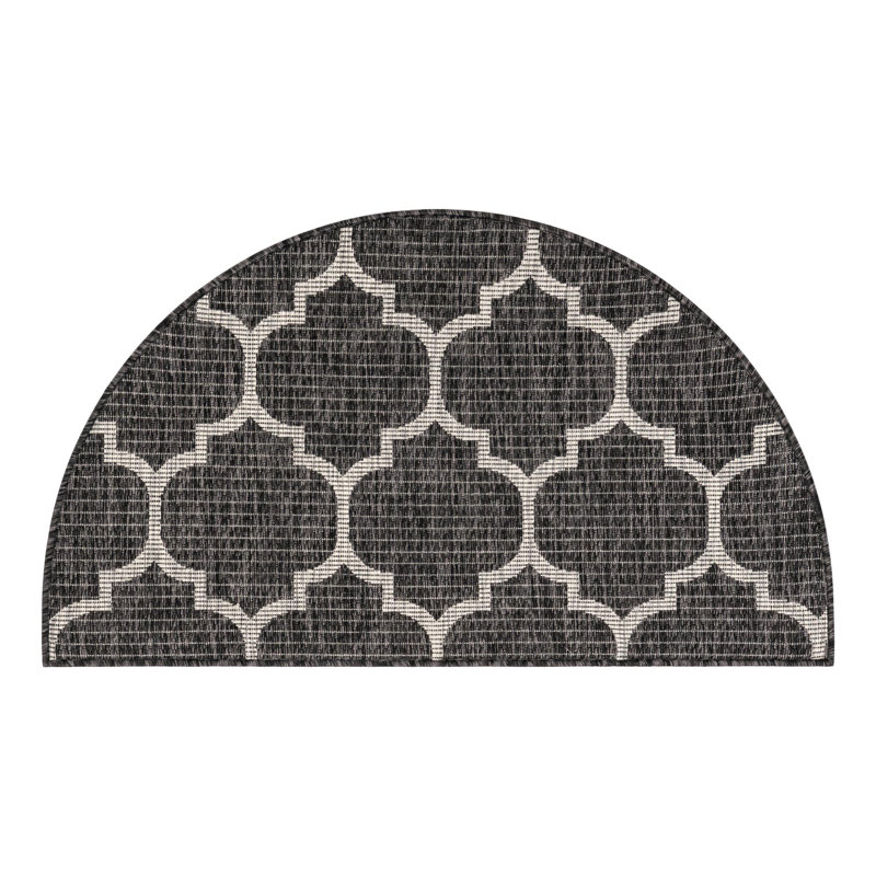 Bartman Geometric Black/Beige Indoor/Outdoor Area Rug, Half-circle 2'2" x 3'7"