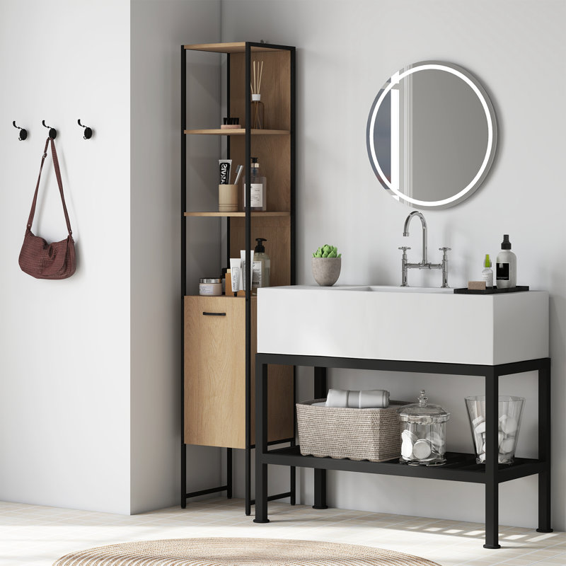 Freestanding Bathroom Cabinet, Black/Natural