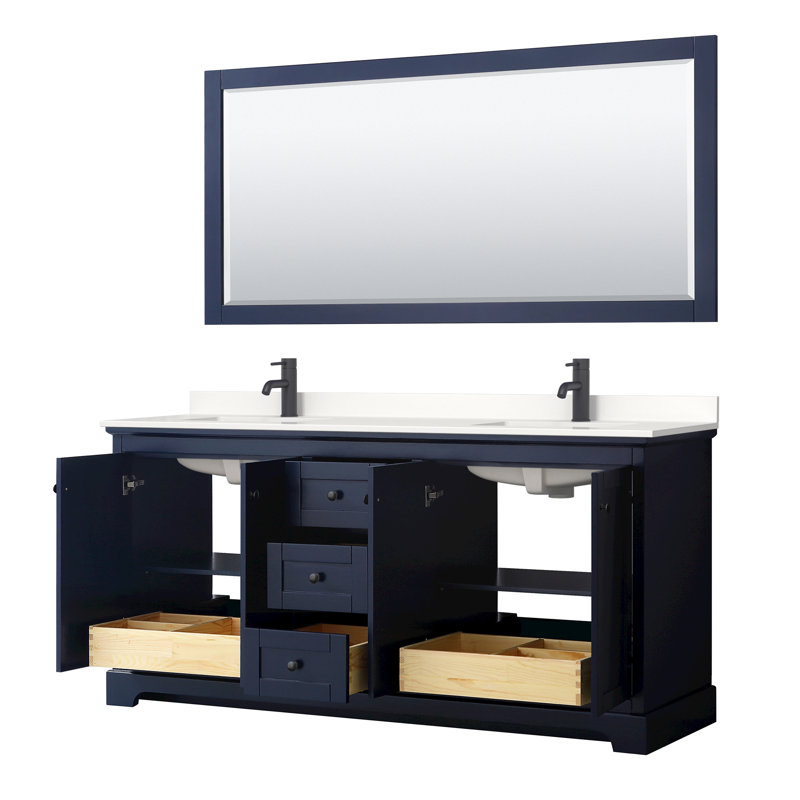 Ensemble de meuble-lavabo double 60 "avec miroir Avery, Bleu foncé, Chrome poli