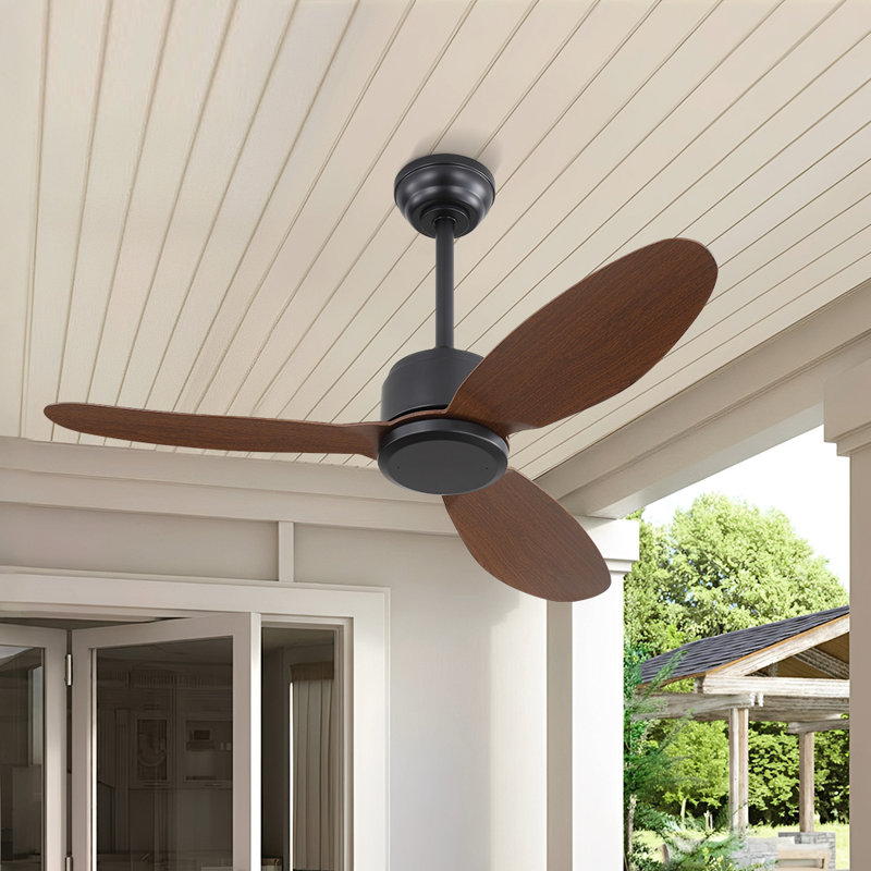 Ventilateur de plafond 42 pouces 3 pales ABS intérieur et extérieur avec moteur à courant continu à télécommande, 42, Walnut