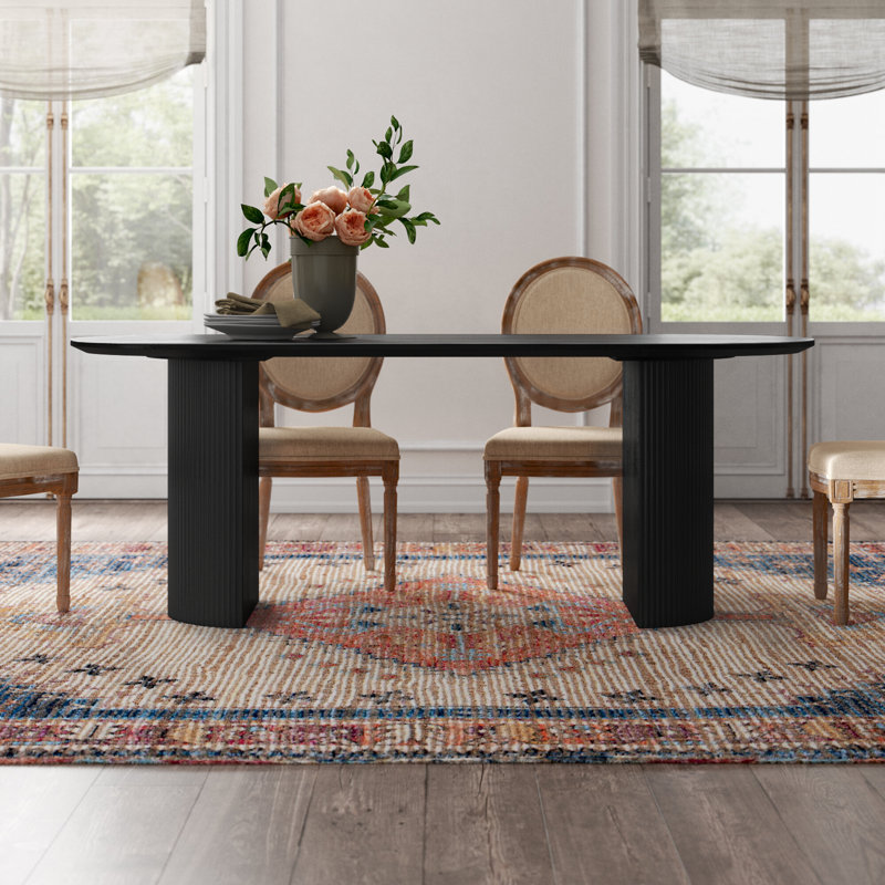 Anirudha 79"  Oval Wood Double Pedestal Base Dining Tables, Black