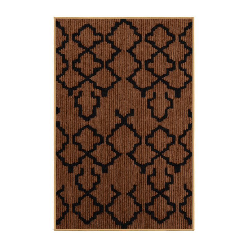 Tapis brun treillis lavable à la machine, Rectangle 6 pi x 9 pi
