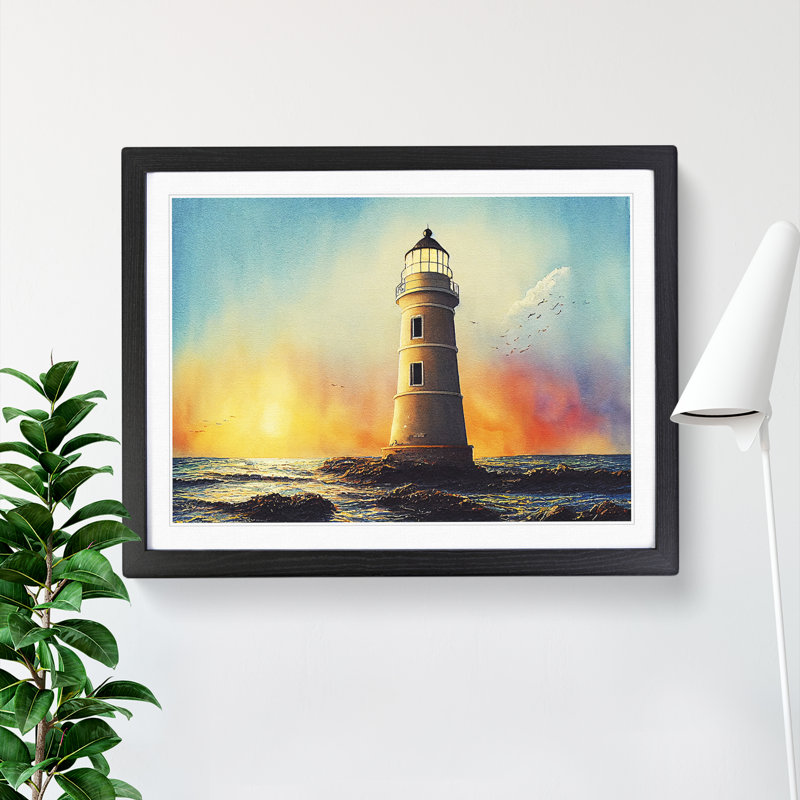 Lighthouse Vol.2 - Single Picture Frame Painting, Black, 46cm H x 64cm W x 2cm D