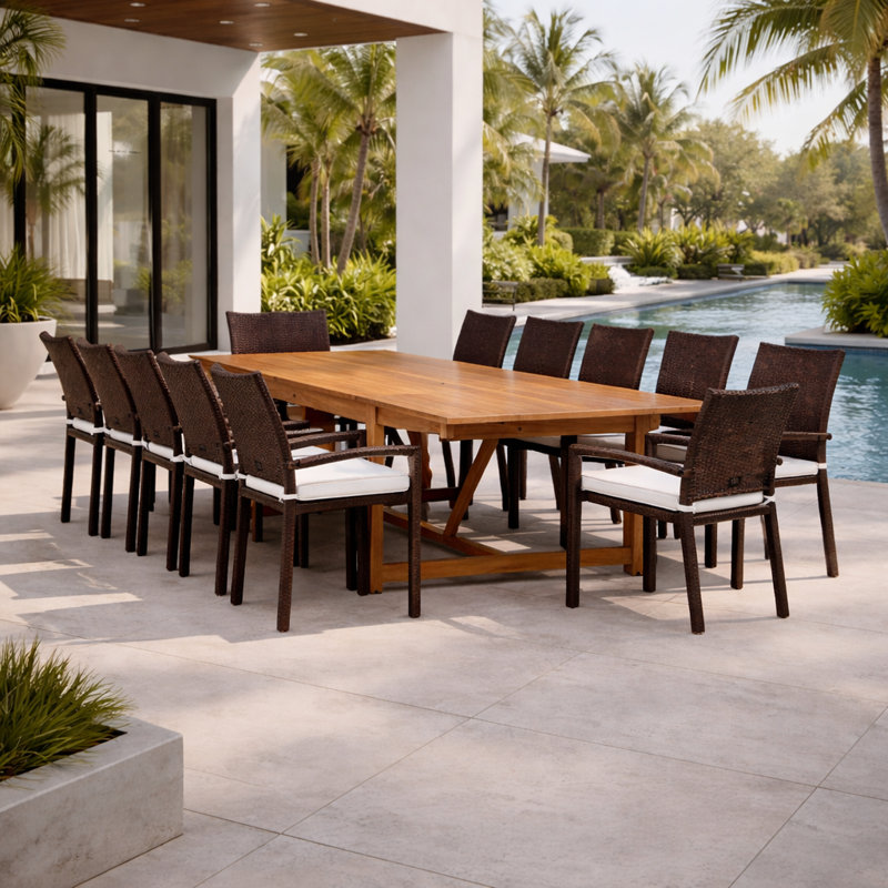 Ensemble repas 12 personnes avec coussins Alyisa, Eucalyptus foncé
