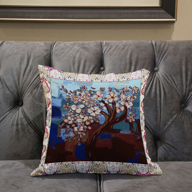 Housse et insert de coussin carré en polyester intérieur / extérieur, Brun / bleu / mauve, 16 po x 16 po