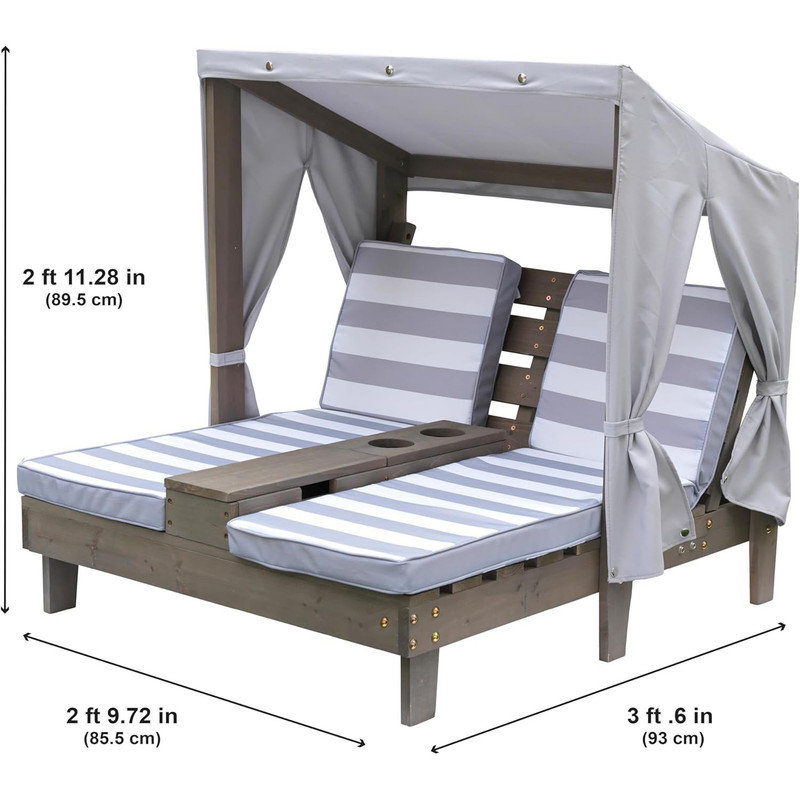 KidKraft 36.5'' Gray Outdoor Double Chaise Lounge with Cushions