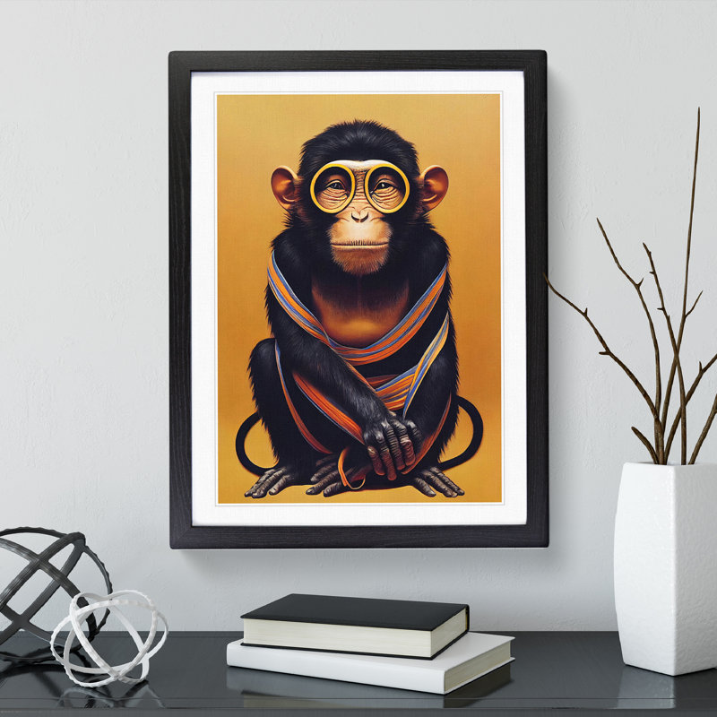 Young Monkey No.1 - Single Picture Frame Print, Black, 64cm H x 46cm W x 2cm D