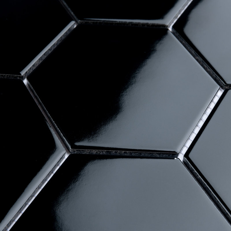 Metro Super 4" Hex Glossy Black 10" x 11-1/2" Porcelain Mosaic Tile