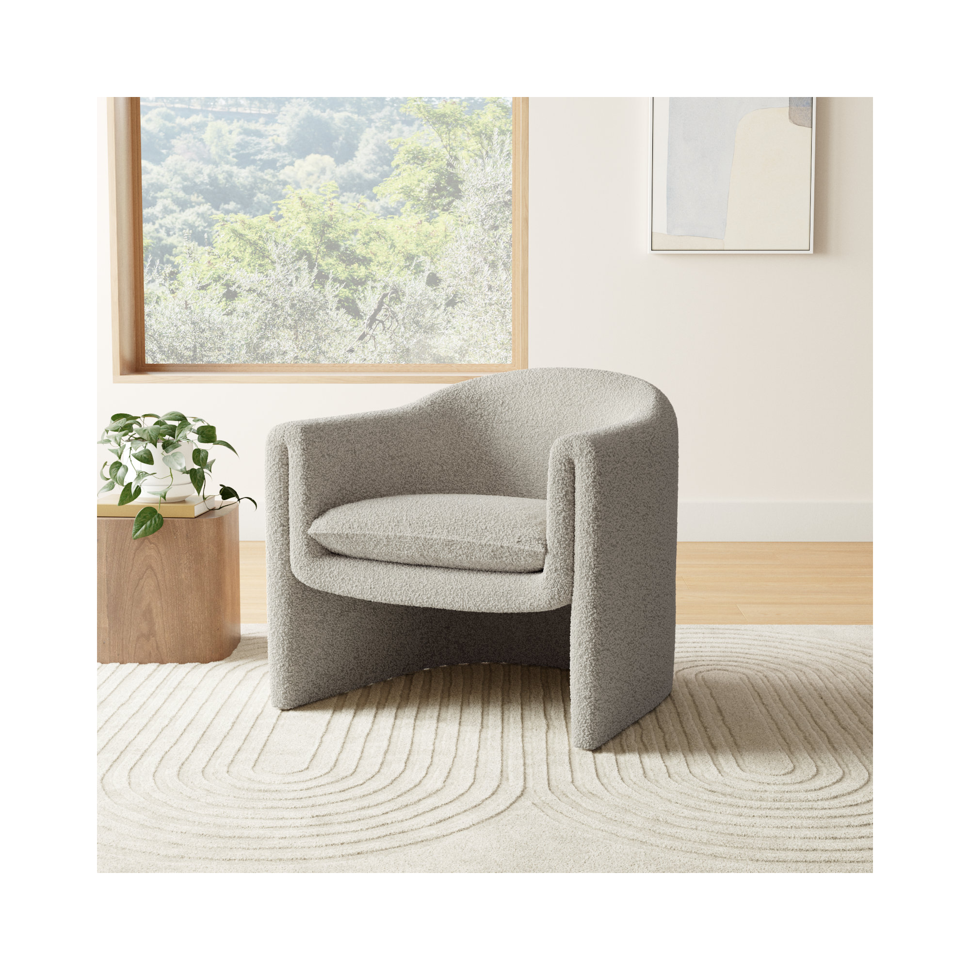 Pollman Upholstered Barrel Chair, Light Grey Boucle