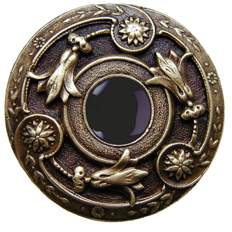 Jewel Mushroom Knob, Antique Brass Onyx Natural Stone