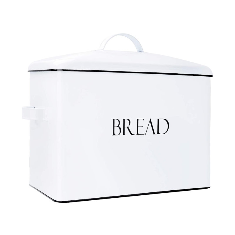 White Metal Vintage Farmhouse Bread Box with Lid