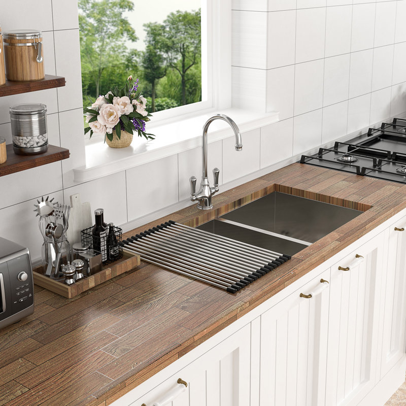 Undermount Double Bowl Kitchen Sink 50/50 In 16 Gauge Stainless Steel With Deep 9-Inch Basins For Efficient Multi-Tasking.