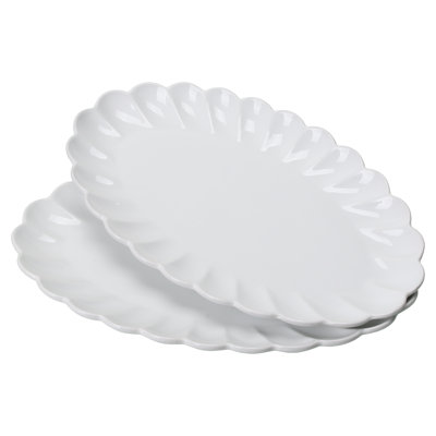 Set of 2, Petal Oval Platters, 16-Inch, White