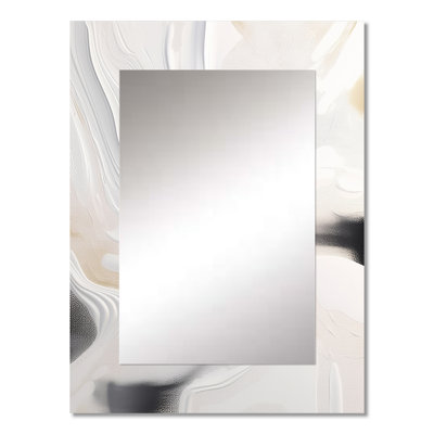 White And Gold Ripples Of Stone - Marble Large Mirror, White Decorative Wall Mirror, Printed Metal Art