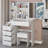 37" Middle Size Left Bedside Cabinet Vanity Table + Cushioned Stool, Extra Large Right Sliding Mirror-115455298