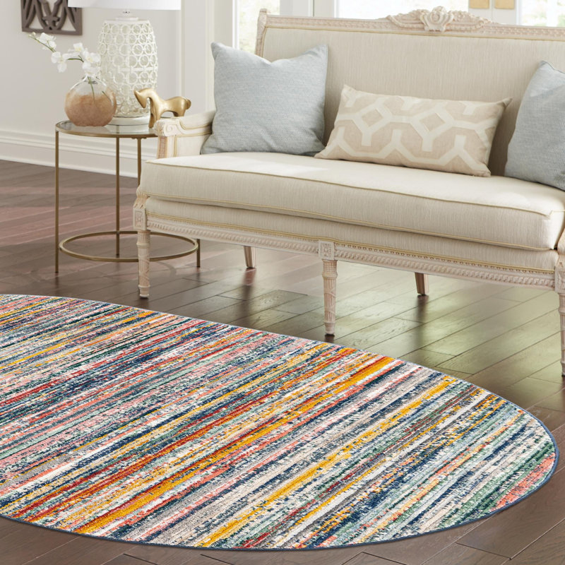 Hulsey Striped Indoor Rug, Oval 5'3" x 8'