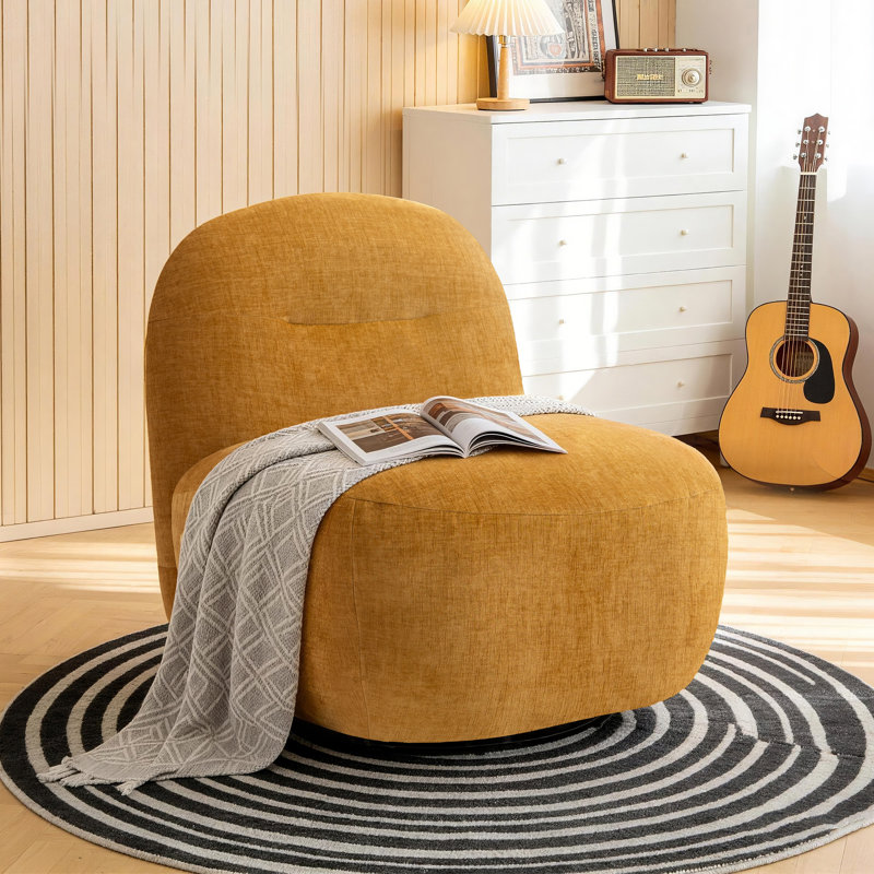 Fauteuil d'appoint pivotant rembourré sans accoudoirs, Jaune