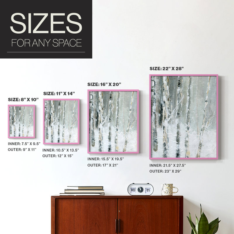 Impression encadrée «Snowy Birch III» - bois massif, H 11 po x l 9 po, Rose