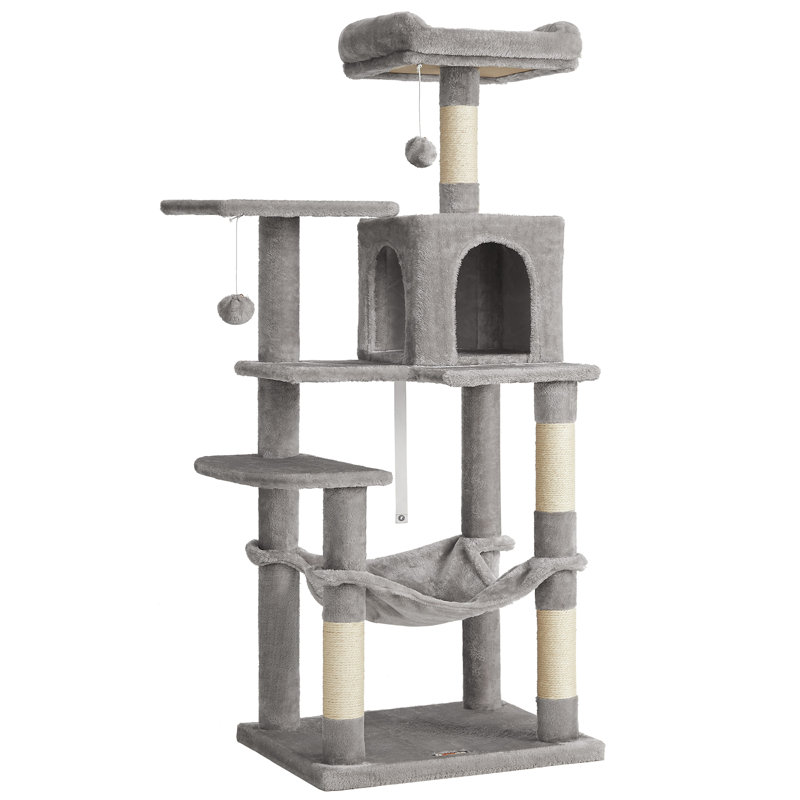 143cm H Cat Tree, Light Grey, 143cm H x 55cm W x 45cm D